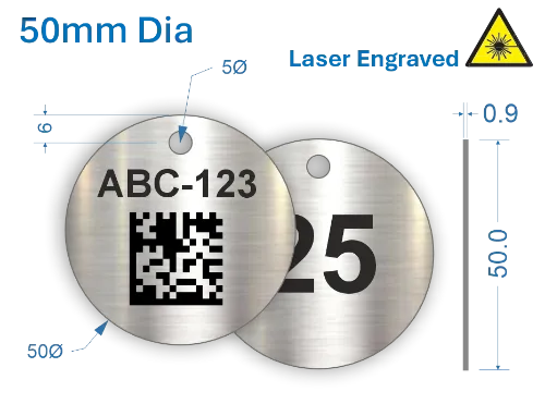 Picture of 50mm dia. Laser Engraved  Stainless Steel Valve Tags